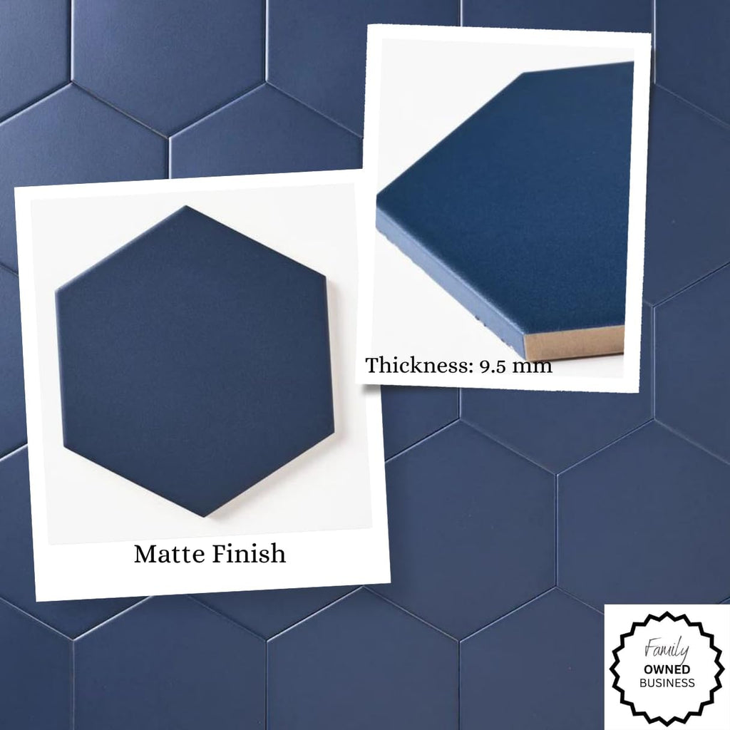 Tenedos Fusion Hexagon Matte 5x6 Hex Glazed Floor Wall Porcelain Tile Backsplash for Kitchen, Bathroom Shower, Accent Decor (Royal Blue, Box of 20 Pieces)