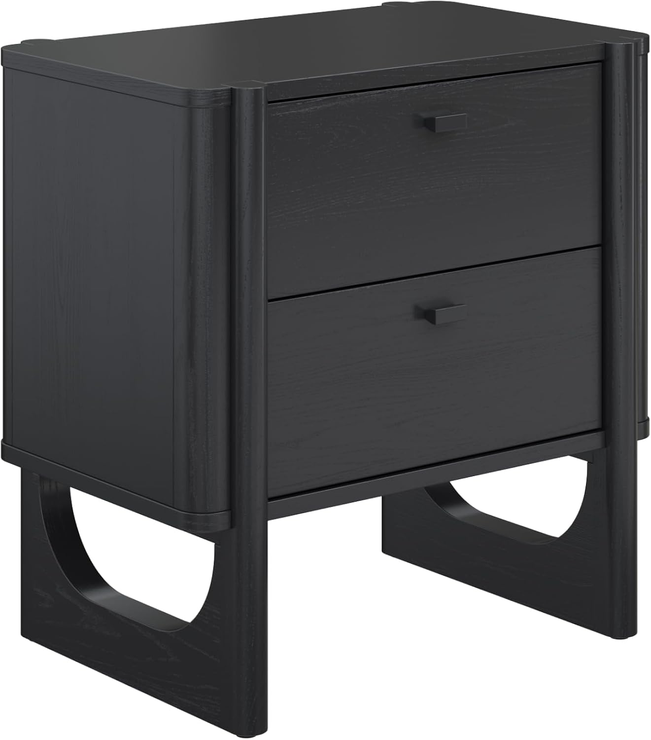 Nathan James Solace Mid Century Modern 2 Drawer Nightstand with Solid Wood Frame and Rounded Details, Black