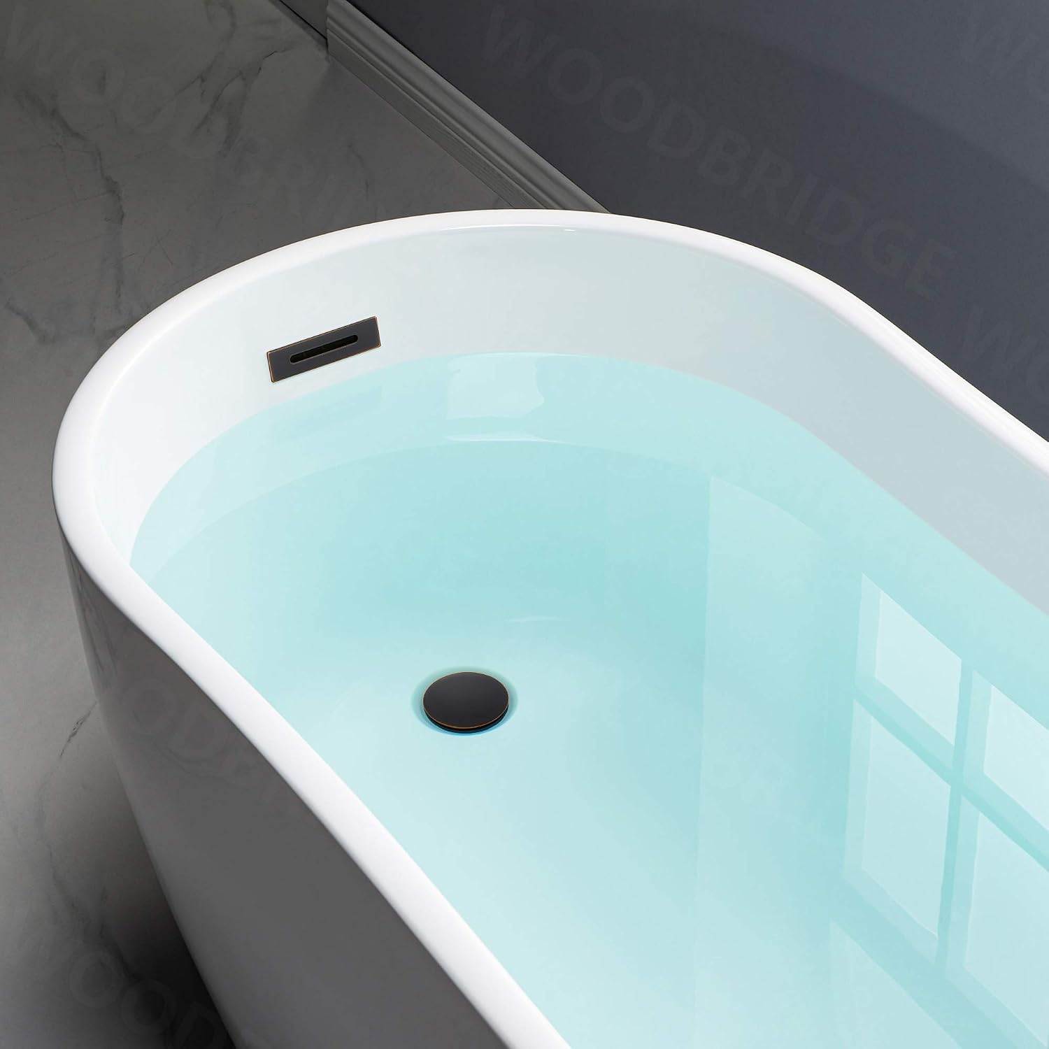 WOODBRIDGE 59' Acrylic Freestanding Bathtub Contemporary Soaking White Tub with Oil Rubbed Bronze Overflow and Drain，B1530 -ORB-Drain &O