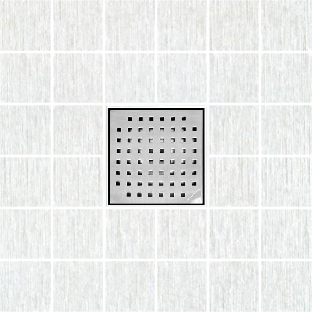 SereneDrains 304 Stainless Steel 6 Inch Brushed Nickel Square Shower Drain Kit for Tile Floor Drain Grate Cover Hair Catcher Trap Strainer Filter (Brushed Nickel, Traditional Square Design)
