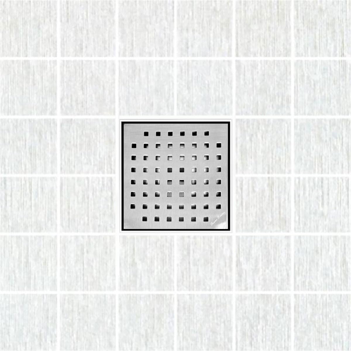 SereneDrains 304 Stainless Steel 6 Inch Brushed Nickel Square Shower Drain Kit for Tile Floor Drain Grate Cover Hair Catcher Trap Strainer Filter (Brushed Nickel, Traditional Square Design)