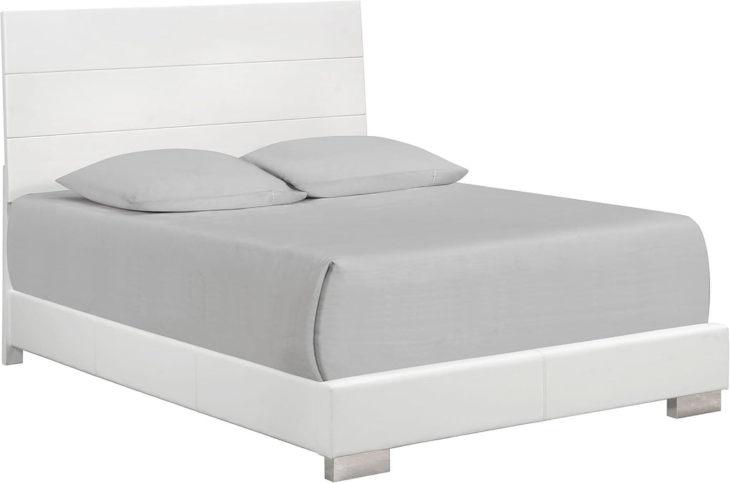 Coaster Home Furnishings Felicity Contemporary 4-Piece Bedroom Set Queen Size Panel Bed Frame 51-inch Headboard White High Gloss 203501Q-S4