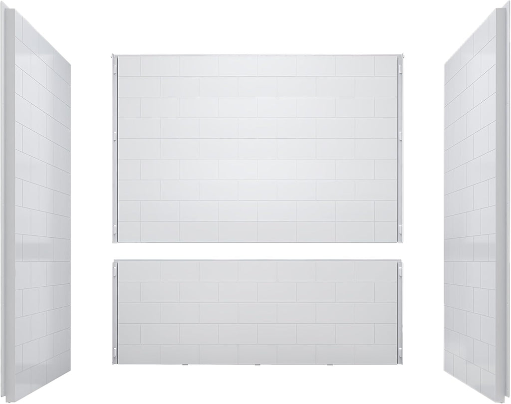 WOODBRIDGE 60 in. W x 32 in. D x 64 in. H 4-Piece Alcove Tub Wall Kit with Staggered Brick Pattern,Gloss White Finish