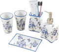 Soap Dispenser Set Chinese Traditional Flowers Ceramic Full Bathroom Accessory Set Blue Flower and Bird Bathroom Kit Bathrooms Sets(5-Piece Set)
