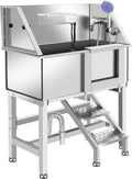 Dog Grooming Tub, L Pet Wash Station, Professional Stainless Steel Pet Grooming Tub With Ramp, Faucet, Sprayer, And Drain Kit