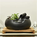 HIHELO Desktop Fountain Ceramic Tabletop Fountain for Indoor and Outdoor Office Patio Black Ceramic Fountain with Pump and Wooden Base Water Fountain Outdoor (Color : A)