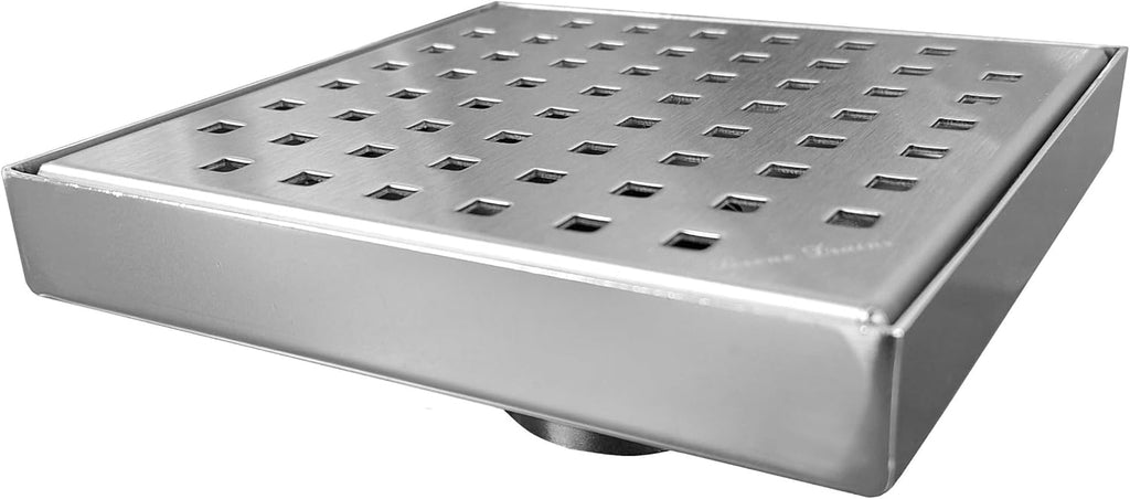 SereneDrains 304 Stainless Steel 6 Inch Brushed Nickel Square Shower Drain Kit for Tile Floor Drain Grate Cover Hair Catcher Trap Strainer Filter (Brushed Nickel, Traditional Square Design)