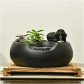 HIHELO Desktop Fountain Ceramic Tabletop Fountain for Indoor and Outdoor Office Patio Black Ceramic Fountain with Pump and Wooden Base Water Fountain Outdoor (Color : B)