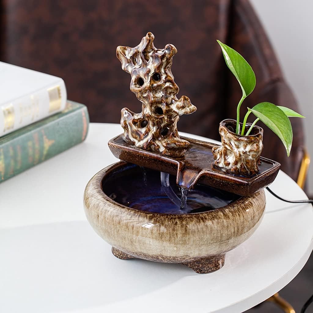 HIHELO Desktop Fountain Tabletop Fountain Living Room Small Flowing Water Ornament Home Indoor Fountain Office Desktop Decoration Water Fountain Outdoor (Color : A)