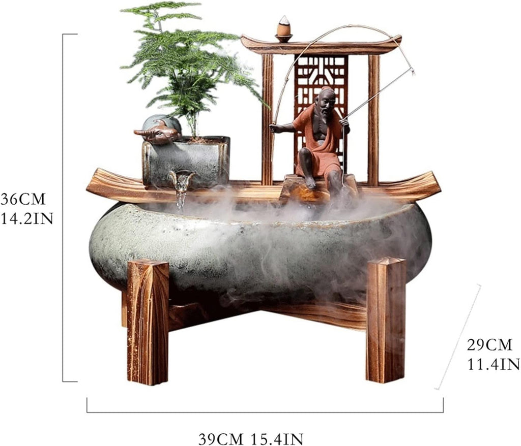 HIHELO Desktop Fountain Ceramic Water Device Desktop Decoration Fengshui Lucky Fountain Office Living Room Porch Tabletop Fountain Decoration Water Fountain Outdoor