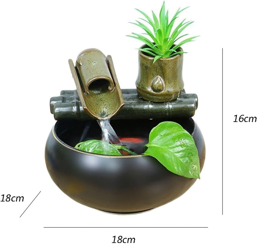 GLigeT Tabletop Fountain Rustic Style Ceramic Cycle Water Fountain Home Living Room TV Cabinet Decorative Furnishings Desktop Small Ornaments Water Fountain Decor
