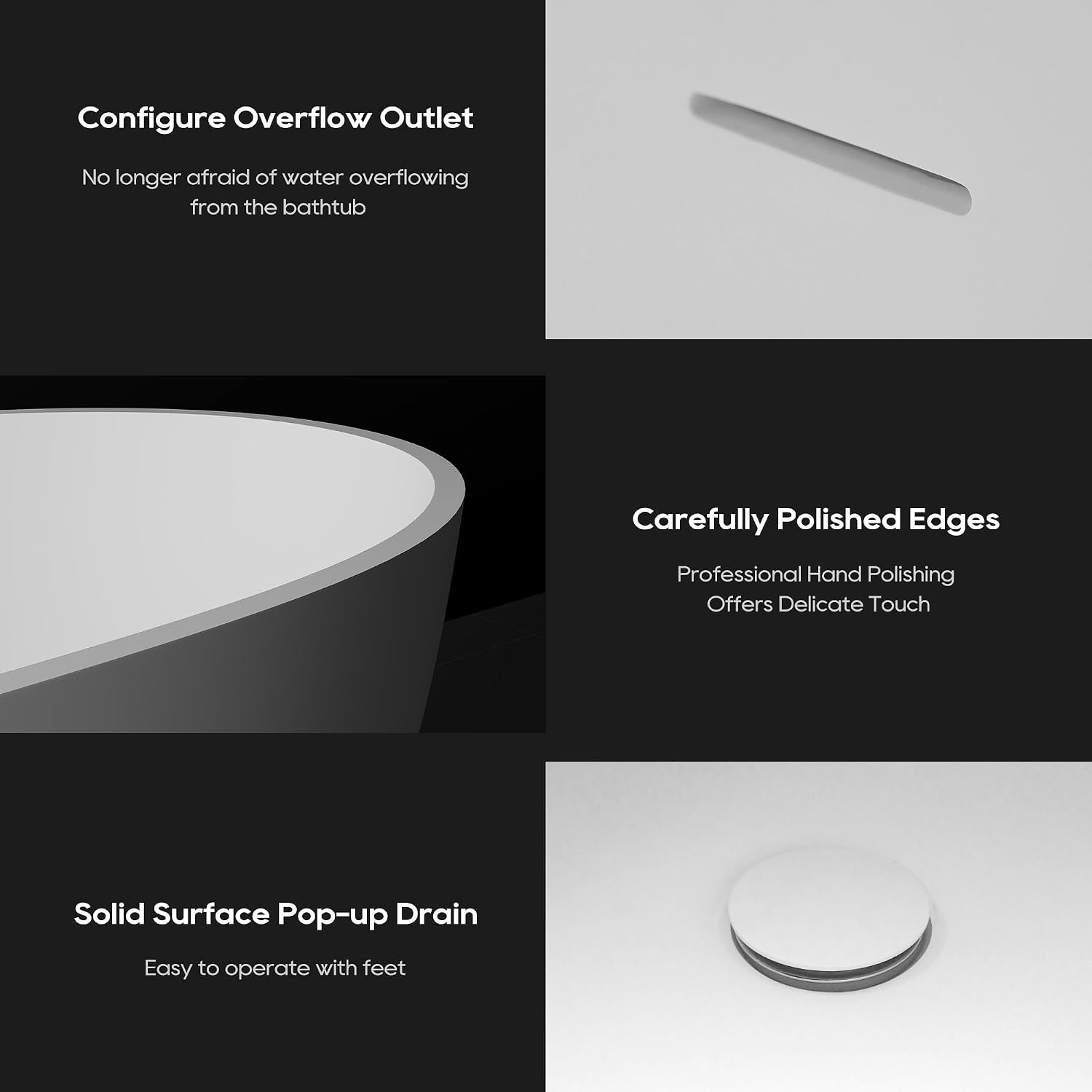 SJ STAR&JANE 51' Solid Surface Freestanding Bathtub, Stone Resin Oval Soaking Tub, Matte White，with Pop-up Drain & Overflow