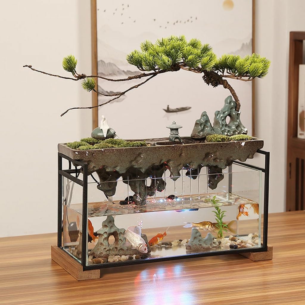 GUERNSEY Tabletop Fountain Flowing Water Ornaments Living Room TV Cabinet Desktop Glass Fish Tank Circulating Water Fountain Indoor Fountain