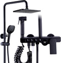 Rain Shower System Complete for Bathroom, Wall Mount Adjustable Shower Faucets Sets with Bath Filler and Bidet Faucets, Rainfall Shower Head and 3 Function Handheld Shower (Color : Black)
