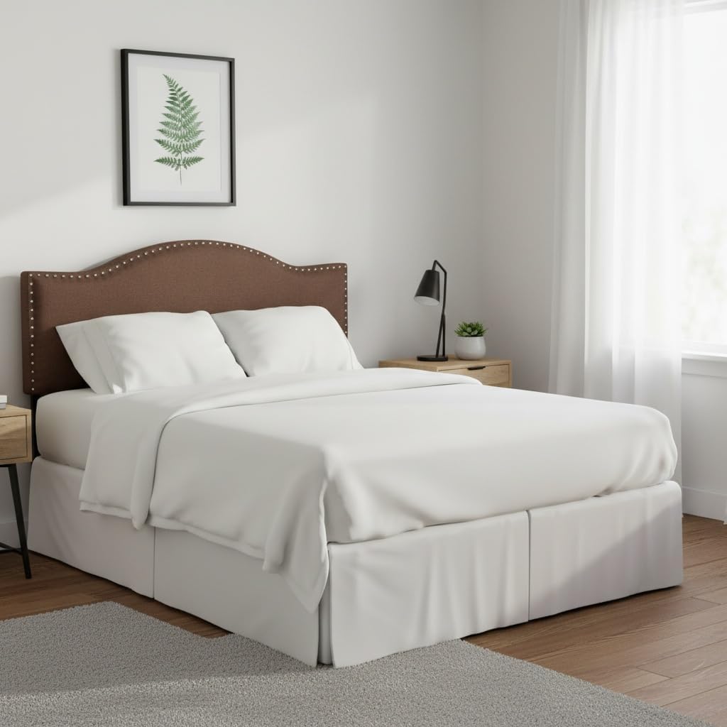 Naomi Home Adjustable Linen Headboard Queen with Nailhead Trim - Breathable Comfort and 12 Height Positions for Easy Style Upgrade - Espresso