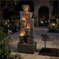 Cheng Pin Solar Powered Water Fountain Outdoor, 38.2 Inch Tall 4 Tiers Tulip Waterfall Fountain with LED Lights, Grey Decorative Natural Water Feature Ornament for Garden, Patio, Lawn Yard Landscape
