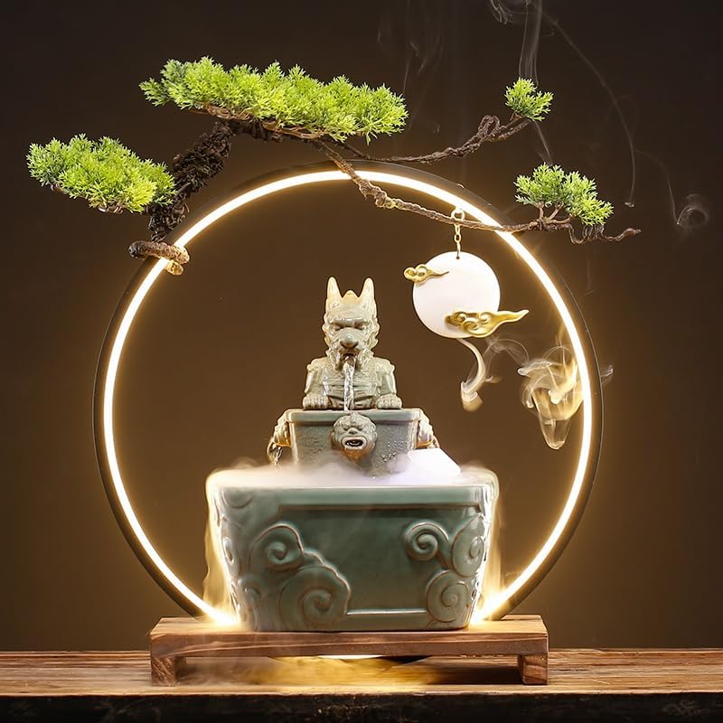 GUERNSEY Tabletop Fountain Tabletop Fountain Creative Ceramic Circulating Water Fountain Humidifier Home Living Room Fortune Office Decoration Indoor Fountain