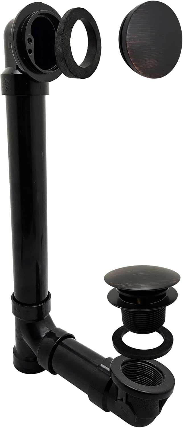 Westbrass A493144H-12A 14' Sch. 40 ABS Bath Waste & Overflow Assembly with Tip-Toe Drain Plug and Illusionary Faceplate, Antique Bronze