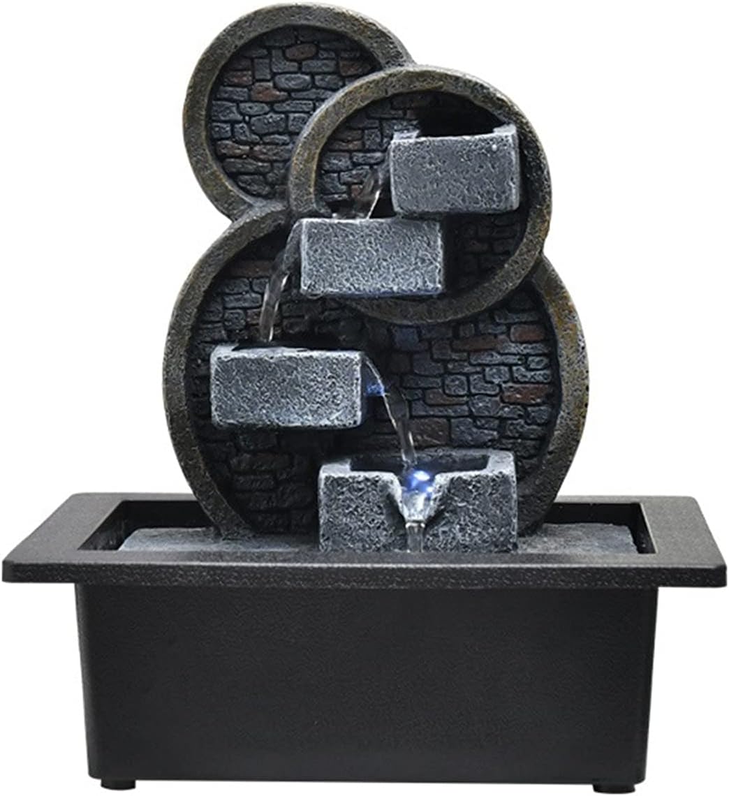 Tabletop Fountain Indoor Electric Tabletop Fountain with LED Lights - Decorative Tiered Rock and Waterfall Design - Quiet and Soothing Water Sound Desktop Fountain (Color : 2)