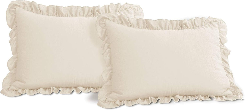 Lush Decor Reyna Ruffle Comforter Set - 3 Piece Cozy Ruffled Bedding Set - Timeless Elegance and Comfort for Dorm Room - Full/ Queen, Ivory