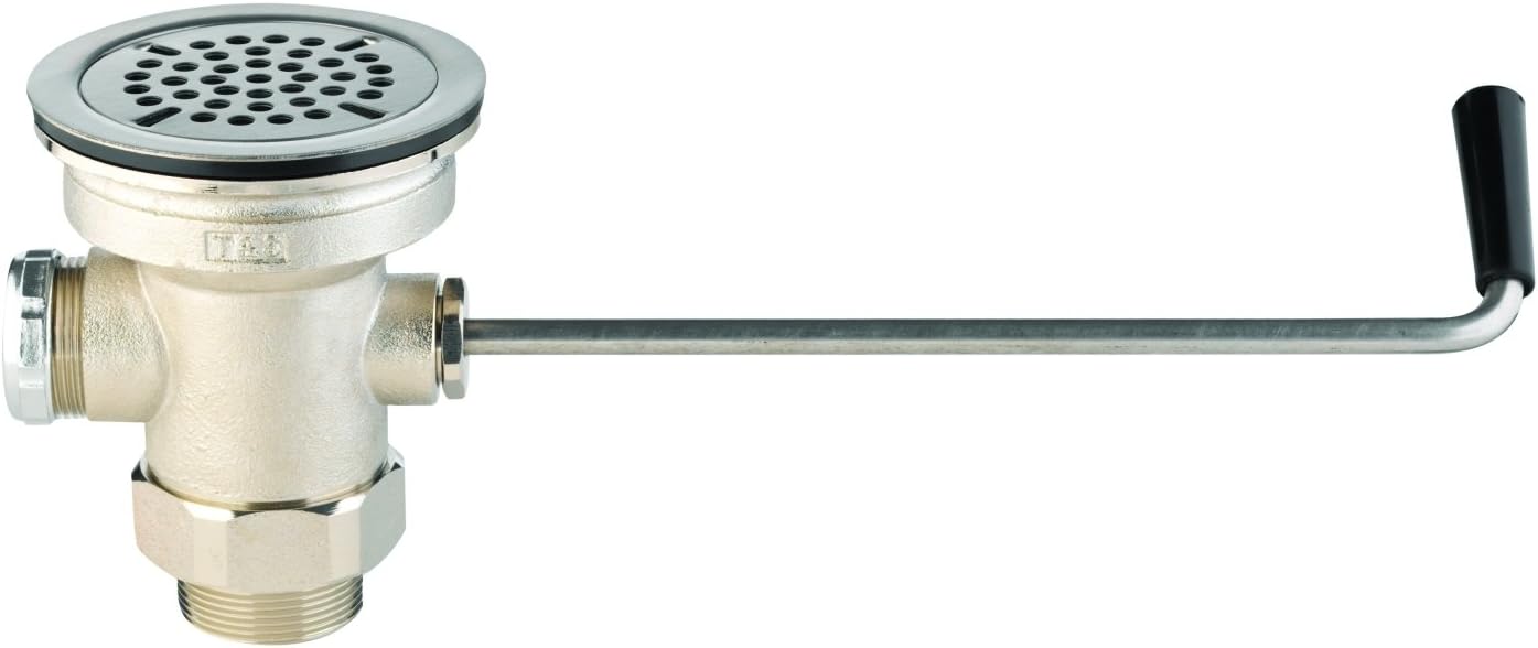 T&S Brass B-3950-VR Waste Drain Valve, Twist Handle, 3-1/2-Inch X 2-Inch and 1-1/2-Inch Adapter, VR Flat Strainer