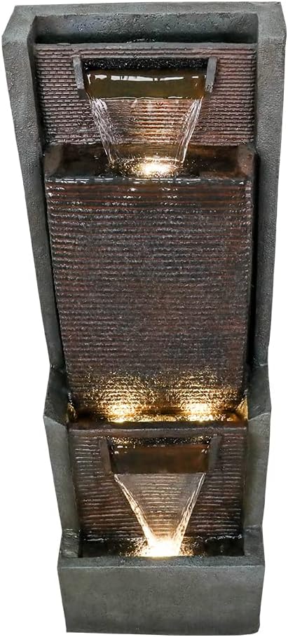 Modern Outdoor Garden Waterfalls Fountains and Indoor Floor Water Fountain with LED Lights Fountain Outdoor Garden for Office,House, Patio, Backyard, and Home Art Decor Dark Brown