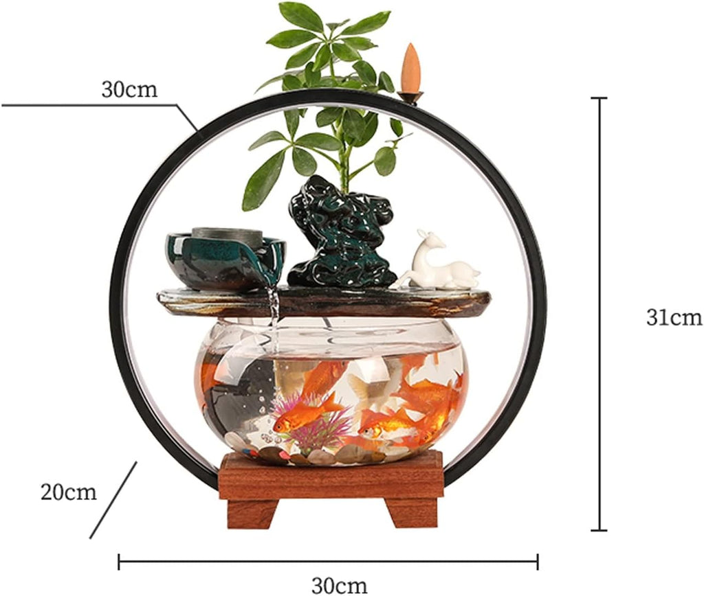 HIHELO Desktop Fountain Indoor Relax Tabletop Fountain with Glass Fish Tank, Wooden Base and LED Lights, Indoor Zen Tabletop Relax Water Feature Water Fountain Outdoor (Color : D)