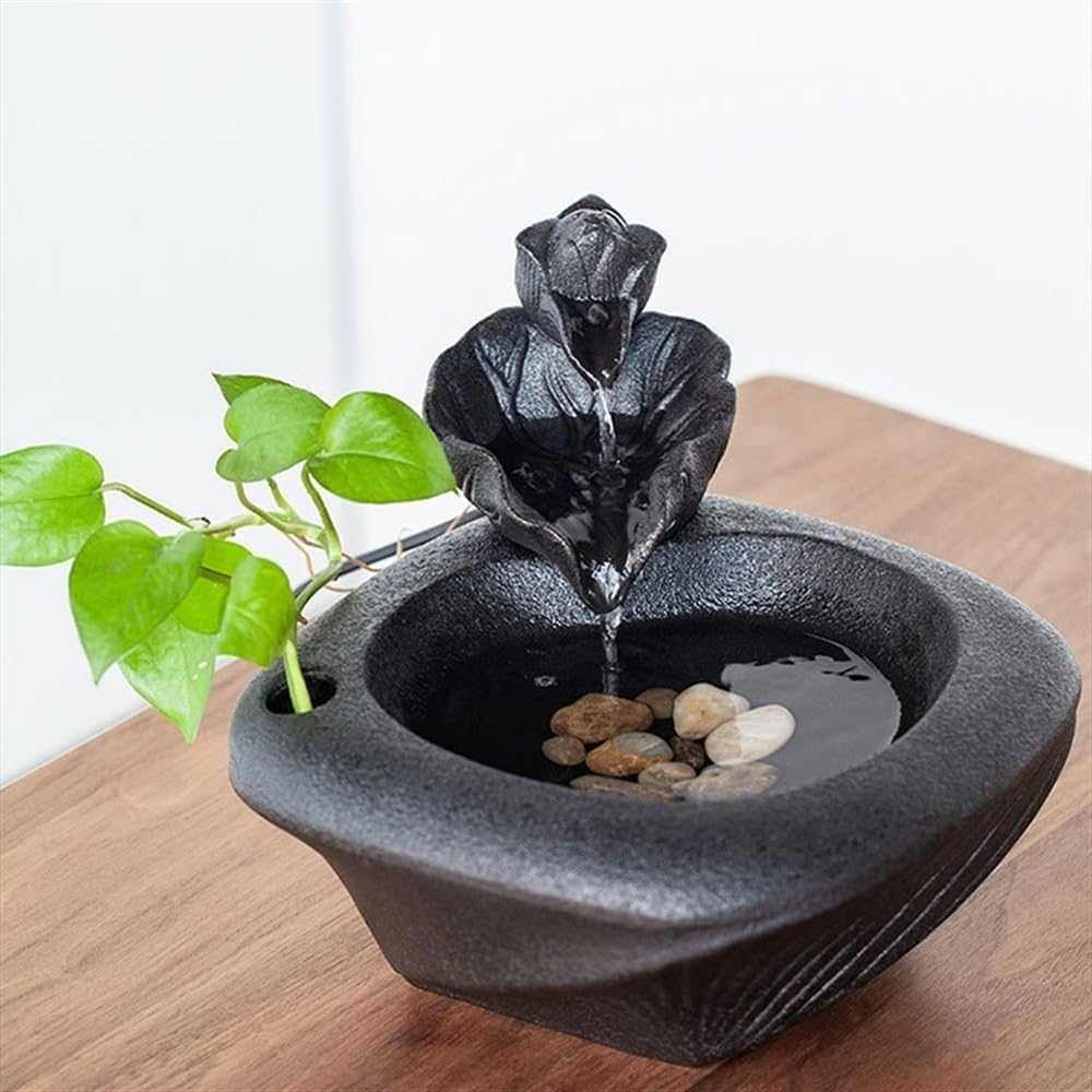 GLigeT Tabletop Fountain Ceramic Running Water Fountain Home Decoration Ornaments Desktop Fortune-Making Living Room Office Water Features Fish Tank Fountain Gifts Water Fountain Decor