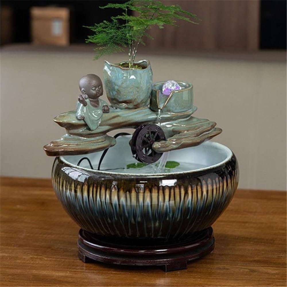 Tabletop Fountain Ceramic Water Feature Indoor Tabletop Desktop Home Decoration Suitable for Keeping Fish Decor