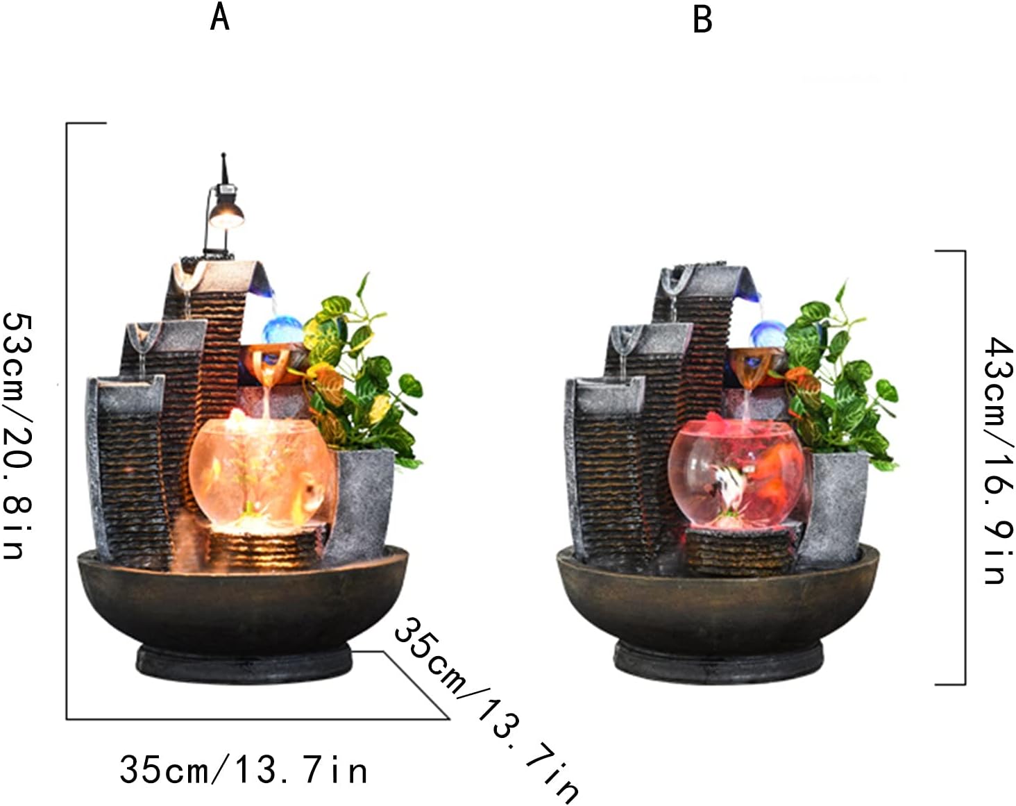HIHELO Indoor Tabletop Waterfall Fountain Tabletop Fountain with Lights Indoor Waterfall Feature Calming and Relaxing Water Sound 13 Inch Desktop Size Meditation Fountain (Color : 1)