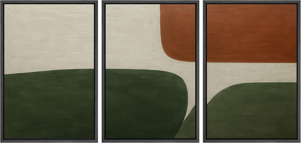 SIGNLEADER Framed Canvas Print Wall Art Set Green Rust Minimalist Color Block Abstract Illustrations Modern Art Boho Decorative for Living Room, Bedroom, Office - 24'x36'x3 BLACK