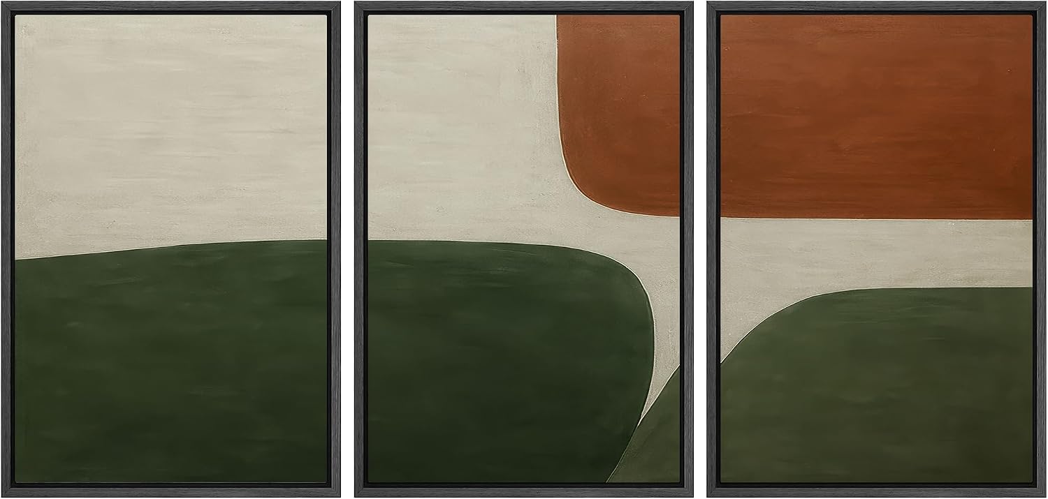 SIGNLEADER Framed Canvas Print Wall Art Set Green Rust Minimalist Color Block Abstract Illustrations Modern Art Boho Decorative for Living Room, Bedroom, Office - 24'x36'x3 BLACK