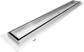304 Side Outlet Linear Offset Shower Drain Brushed Nickel Long Shower Drain Kit Hair Catcher Strainer Grate Cover Bathroom Floor Insert (30 Inch, Tile in Design)