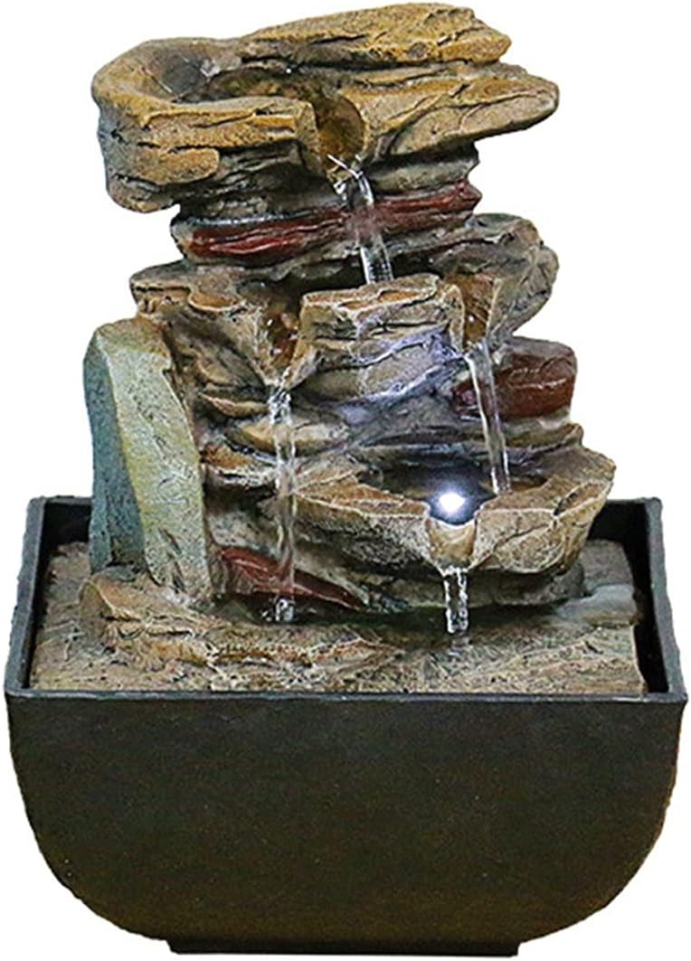 Tabletop Fountain Tabletop Fountain with LED Lights - 3-Step Rock Falls Indoor Waterfall Feature - Calming and Relaxing Water Sound Home Decor Tabletop Water Fountain (Color : A)