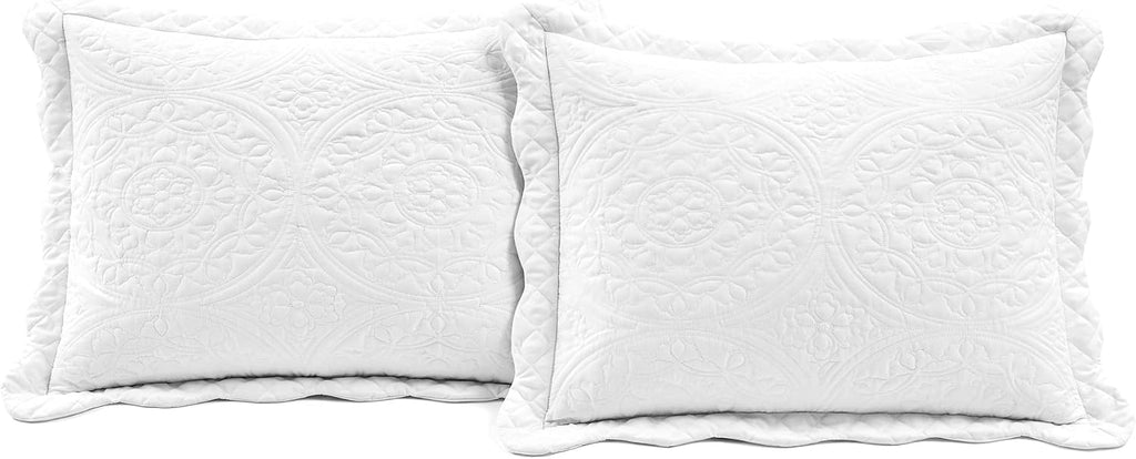 Lush Decor Medallion Scallop Embroidery Bedspread King Size 5 Piece Set White - White Bedding Set King Quilt - Lightweight Bedspreads with Pillowcases