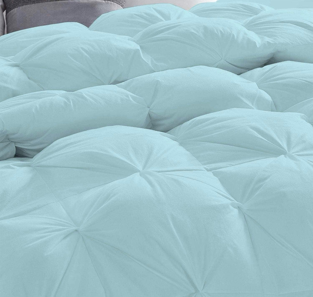 Pinch Pleated Aqua Blue 5 Piece Soft 500 GSM California Queen Size Comforter Set (Comforter + 4 Pillowcases) 1000 Series Egyptian Cotton Comforter Set