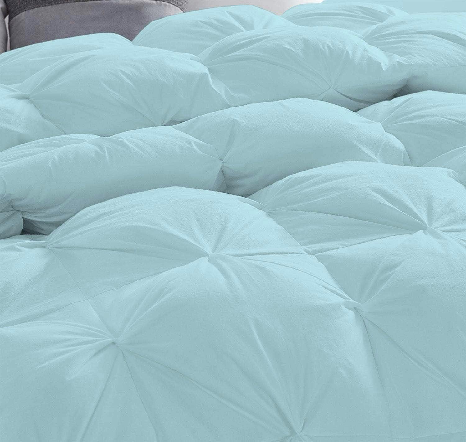 Pinch Pleated Aqua Blue 5 Piece Soft 500 GSM California Queen Size Comforter Set (Comforter + 4 Pillowcases) 1000 Series Egyptian Cotton Comforter Set