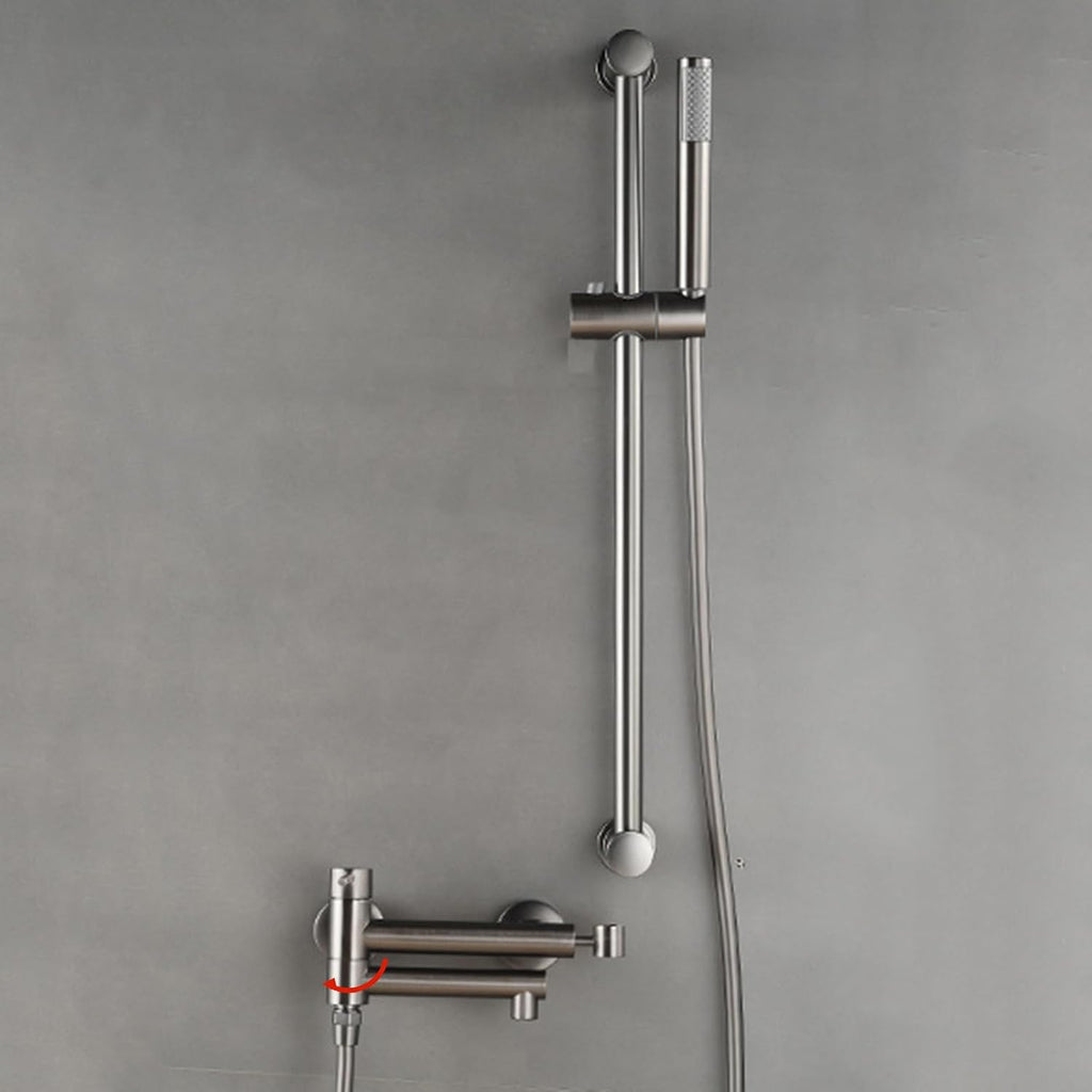 BiaoTeng Wall Mount Tub Faucet with Handheld Shower Hot and Cold Brass Single Handle Wall Mount Bath Tub Faucet Set Grey