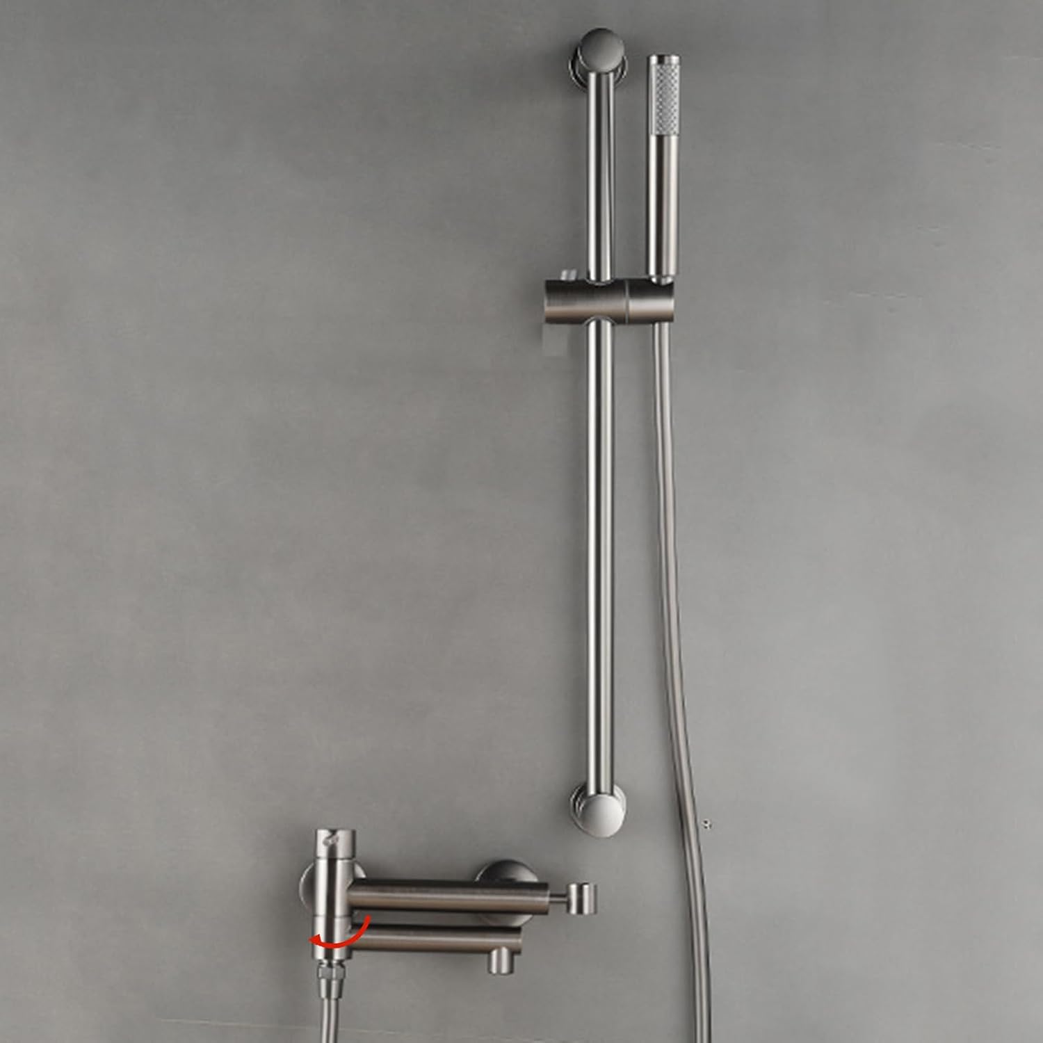 BiaoTeng Wall Mount Tub Faucet with Handheld Shower Hot and Cold Brass Single Handle Wall Mount Bath Tub Faucet Set Grey