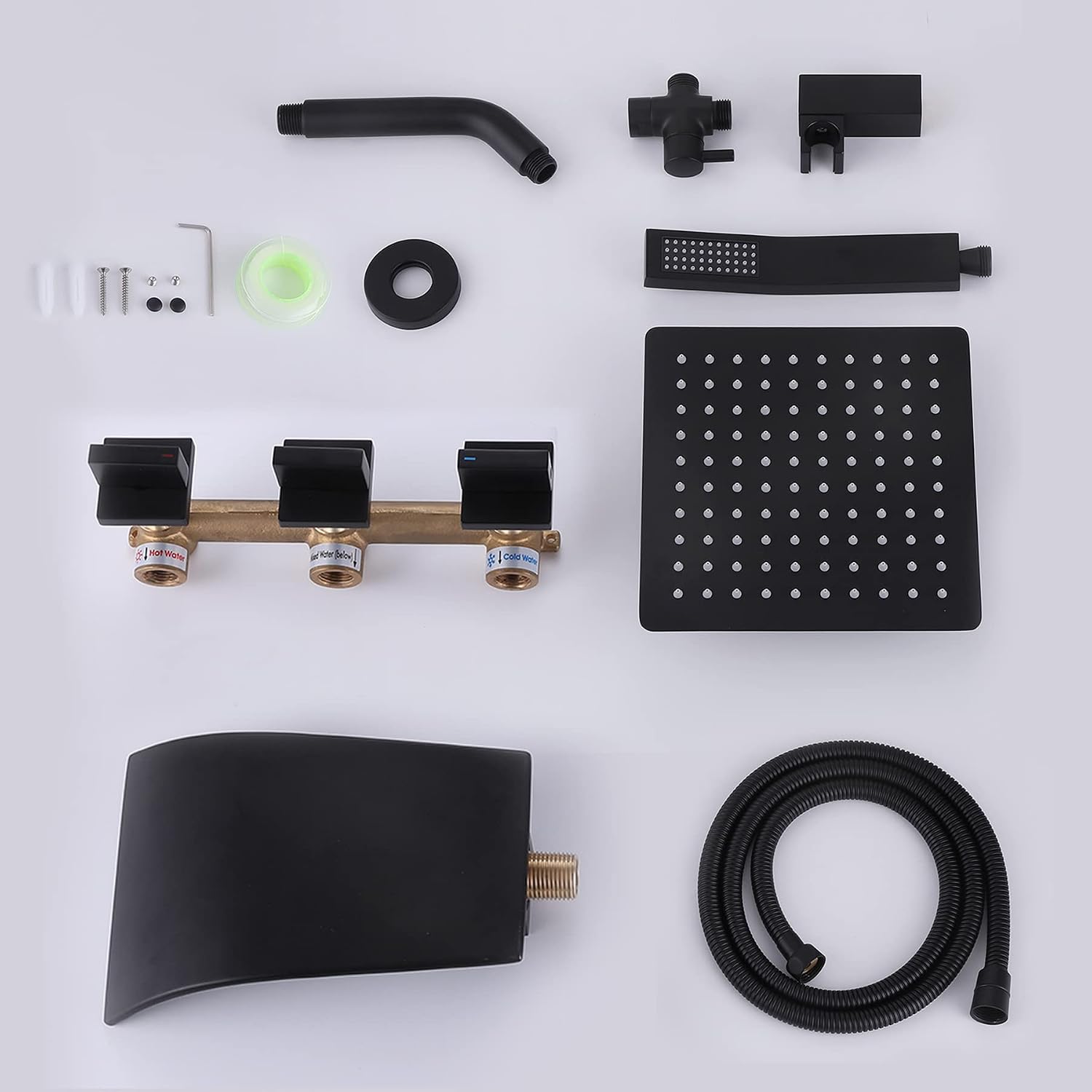 3 Handles Tub Shower Faucet,Bathtub Shower Faucet Set with Tub Spout,Dual 2 in 1 Shower System Complete Tub and Shower Trim Kit,Matte Black