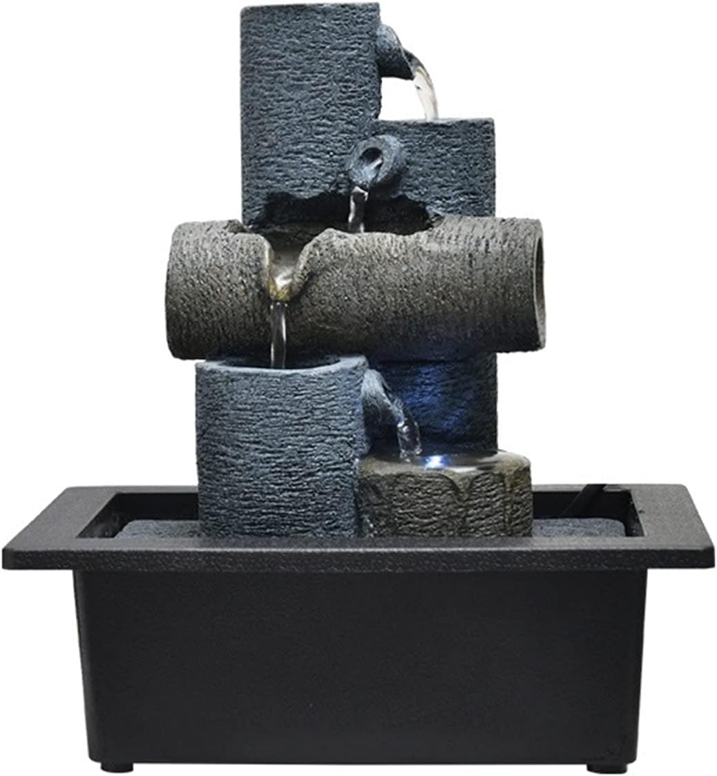 Indoor Fountain Indoor Fountain Tabletop Fountains Multi-Colored LED Lights Perfect Size for Home Office Soothing Cascading Water Sounds Tiered Desktop Features Tabletop cor (Grey)