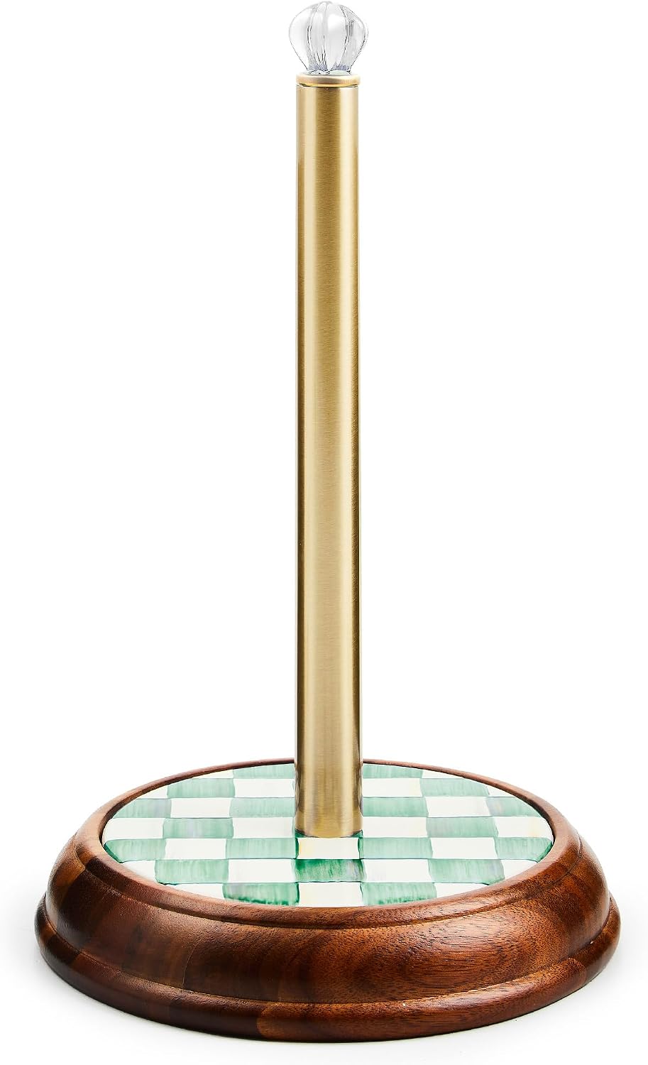 MACKENZIE-CHILDS Wood Paper Towel Holder, Decorative Paper Towel Holder for Kitchen, Green-and-White Emerald Check