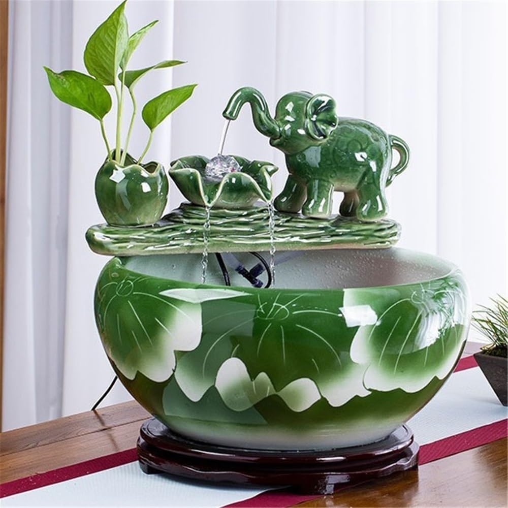 Tabletop Ceramic Tabletop Fountain Automatic Flowing Fish Tank for Indoor and Home Decoration Decor(Medium)