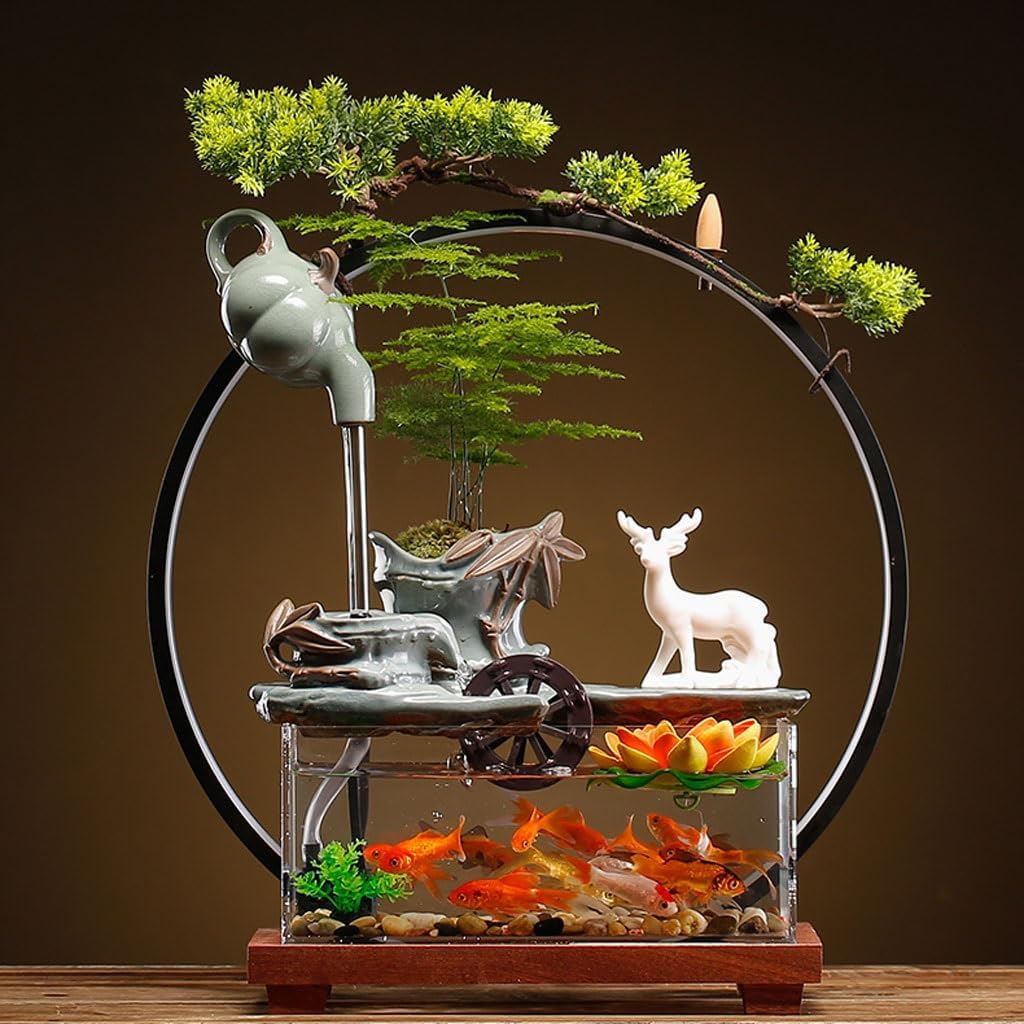 GUERNSEY Tabletop Fountain Creative Simple Water Ornaments Desktop Ceramic Fountain Home Living Room circulating Water Glass Fish Tank Ornaments Indoor Fountain