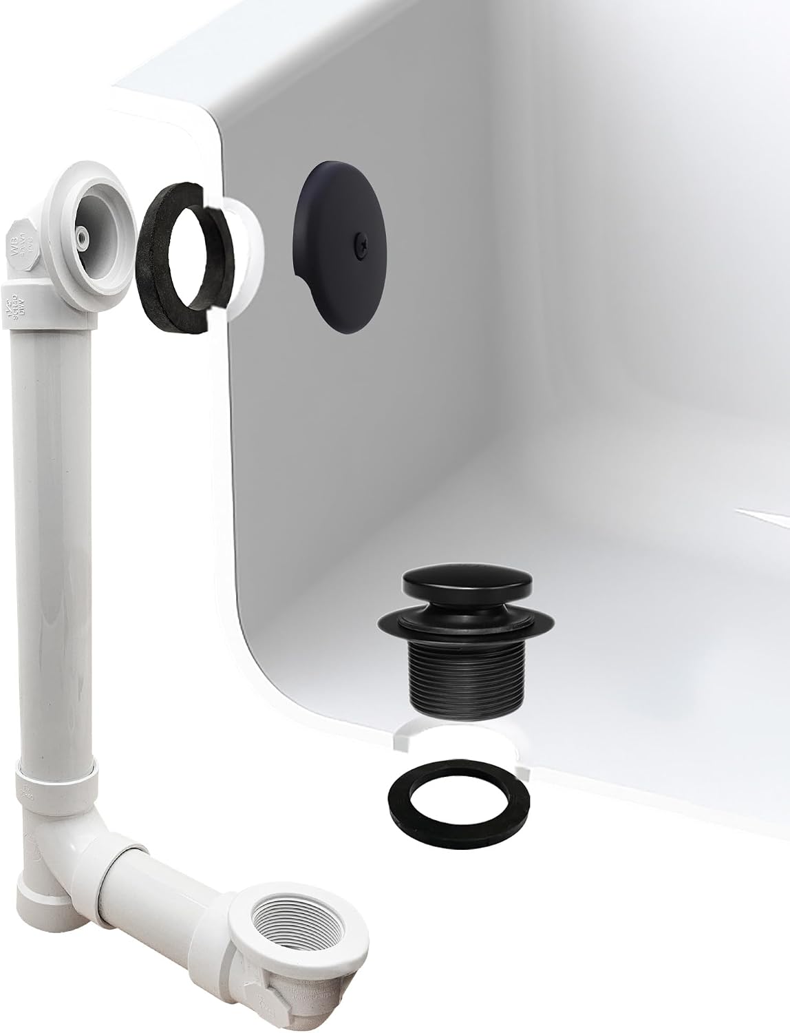 Westbrass D49321-12-62 1-1/2' x 12' Bath Waste & Overflow Assembly with One-Hole Faceplate Cover and Tip-Toe Drain Plug - SCH. 40 PVC, Matte Black (12-Pack)