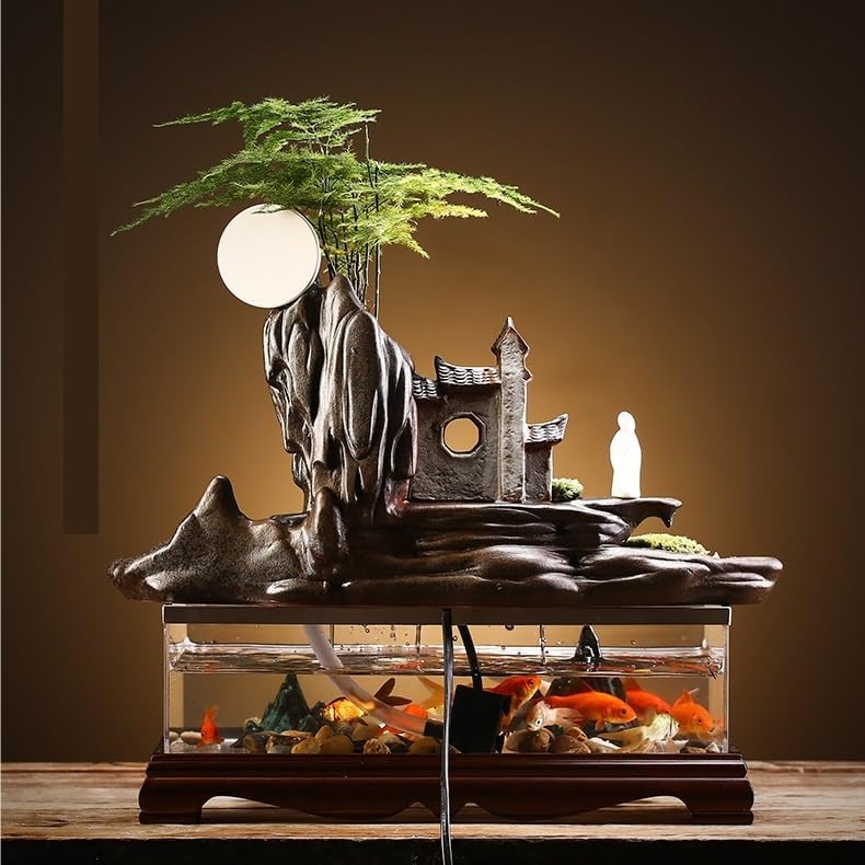 GUERNSEY Tabletop Fountain Fish Tank Water Landscape Office Home Circulation Fountain Landscaping Living Room Porch Wine Cabinet Decorative Ornaments Indoor Fountain