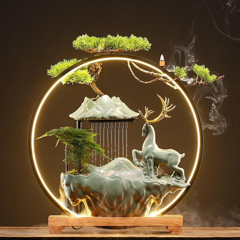 GUERNSEY Tabletop Fountain Tabletop Fountain Chinese Style Water Ornaments Creative Home Porch Living Room Desktop Office Circulating Water Fountain Indoor Fountain