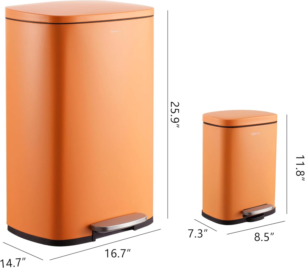happimess HPM1006K Connor Rectangular 13-Gallon Trash Can with Soft-Close Lid and Free Mini Trash Can, Fingerprint Resistant, Modern, Minimalistic for Home, Kitchen, Office, Bathroom, Carrot Cake