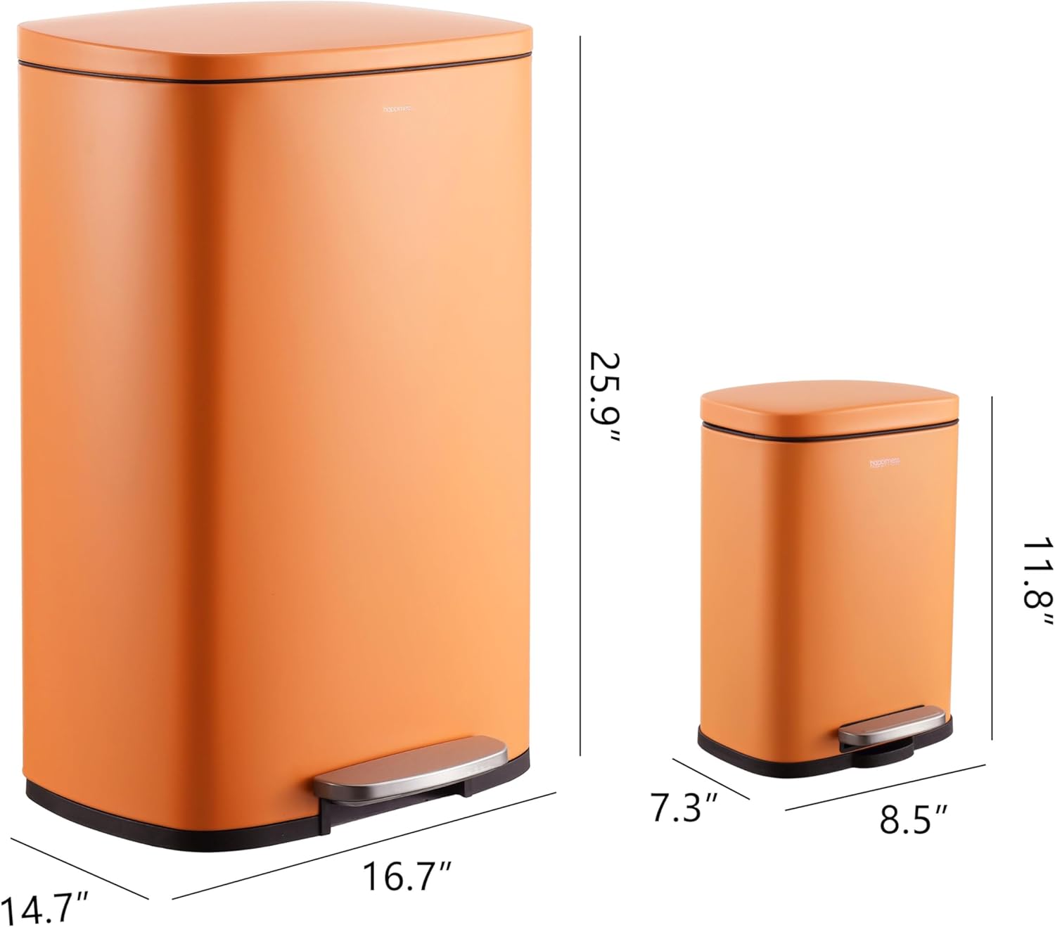 happimess HPM1006K Connor Rectangular 13-Gallon Trash Can with Soft-Close Lid and Free Mini Trash Can, Fingerprint Resistant, Modern, Minimalistic for Home, Kitchen, Office, Bathroom, Carrot Cake