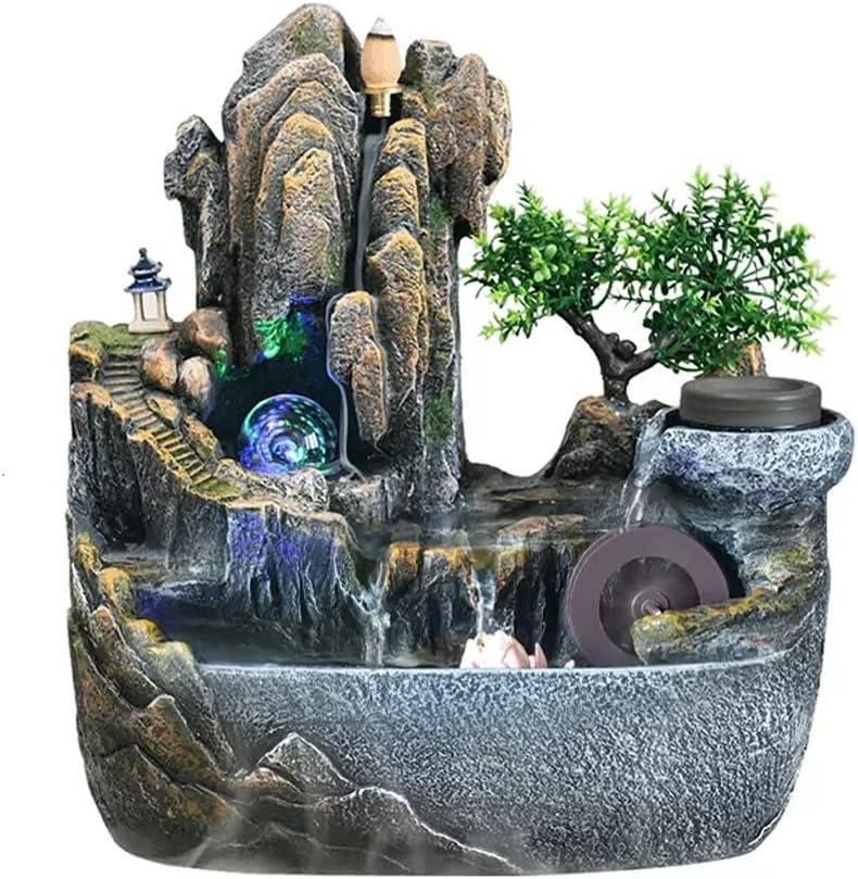 HIHELO Desktop Fountain Tabletop Fountain Resin Alpine Flowing Water Fountain Office Lucky Decoration Living Room Decorative Waterscape Ornament Water Fountain Outdoor (Color : Without Nebulizer)
